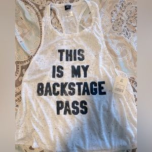 Ivory razorback tank top “this is my backstage pass”